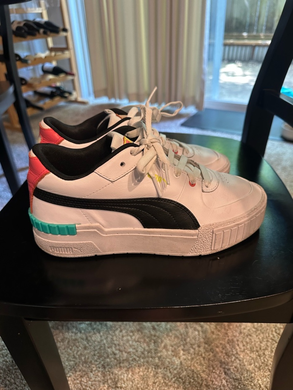 Puma White Platform Sneakers with Black Formstrip and Pink Heel